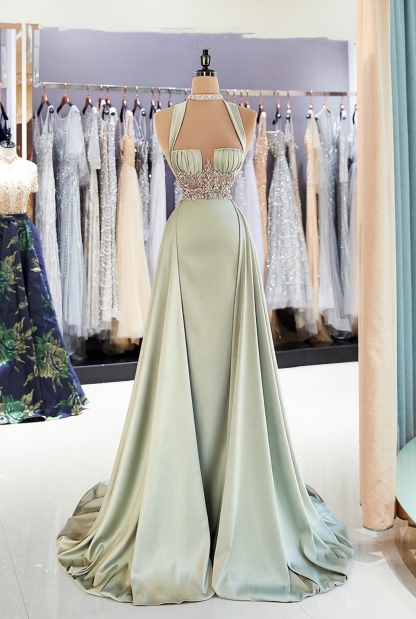 Halter Long Mermaid Prom Dress with Appliques Lace