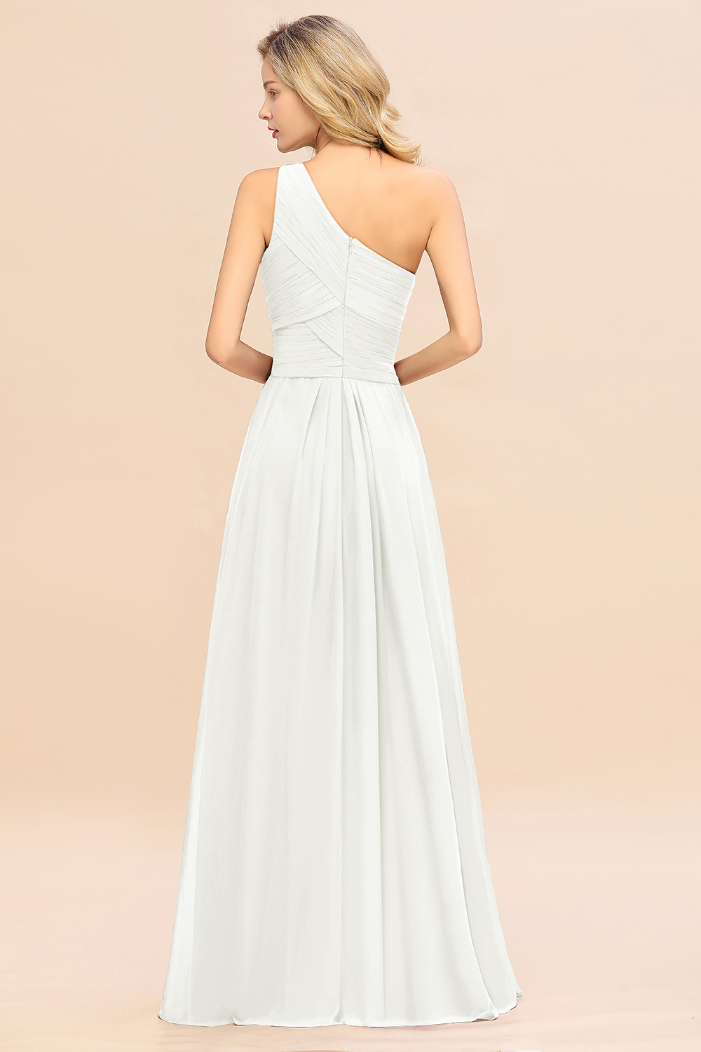 Elegant Ivory A-line Chiffon Ruffles One Shoulder Long Bridesmaid Dress