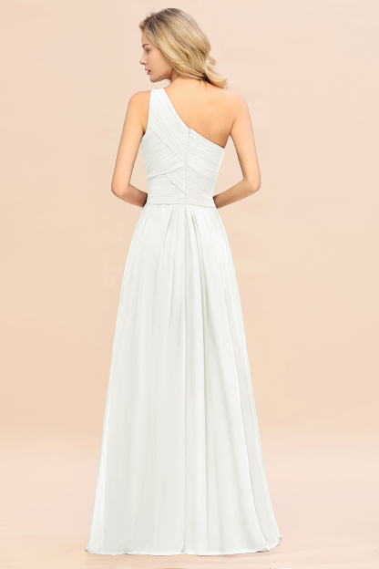 Elegant Ivory A-line Chiffon Ruffles One Shoulder Long Bridesmaid Dress