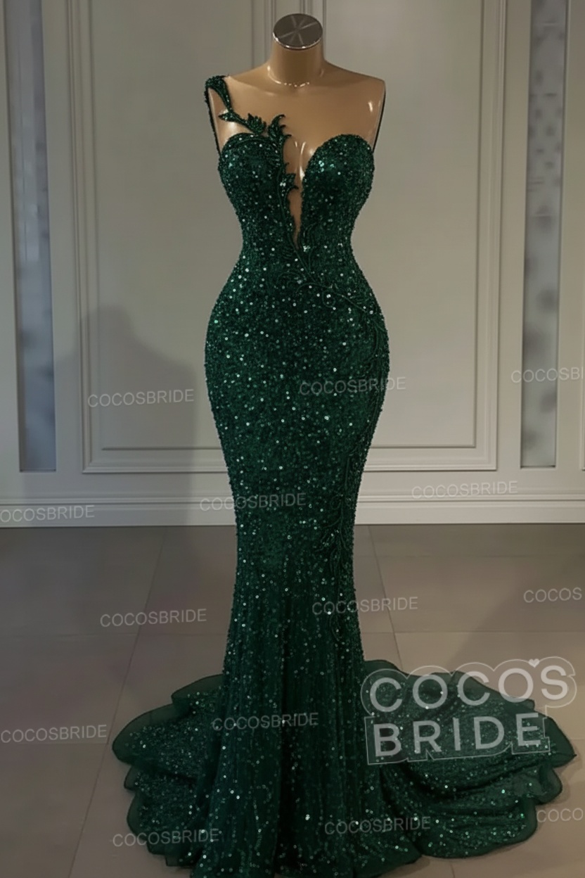 Long Mermaid Sweetheart Tulle Sequin Formal Prom Dress