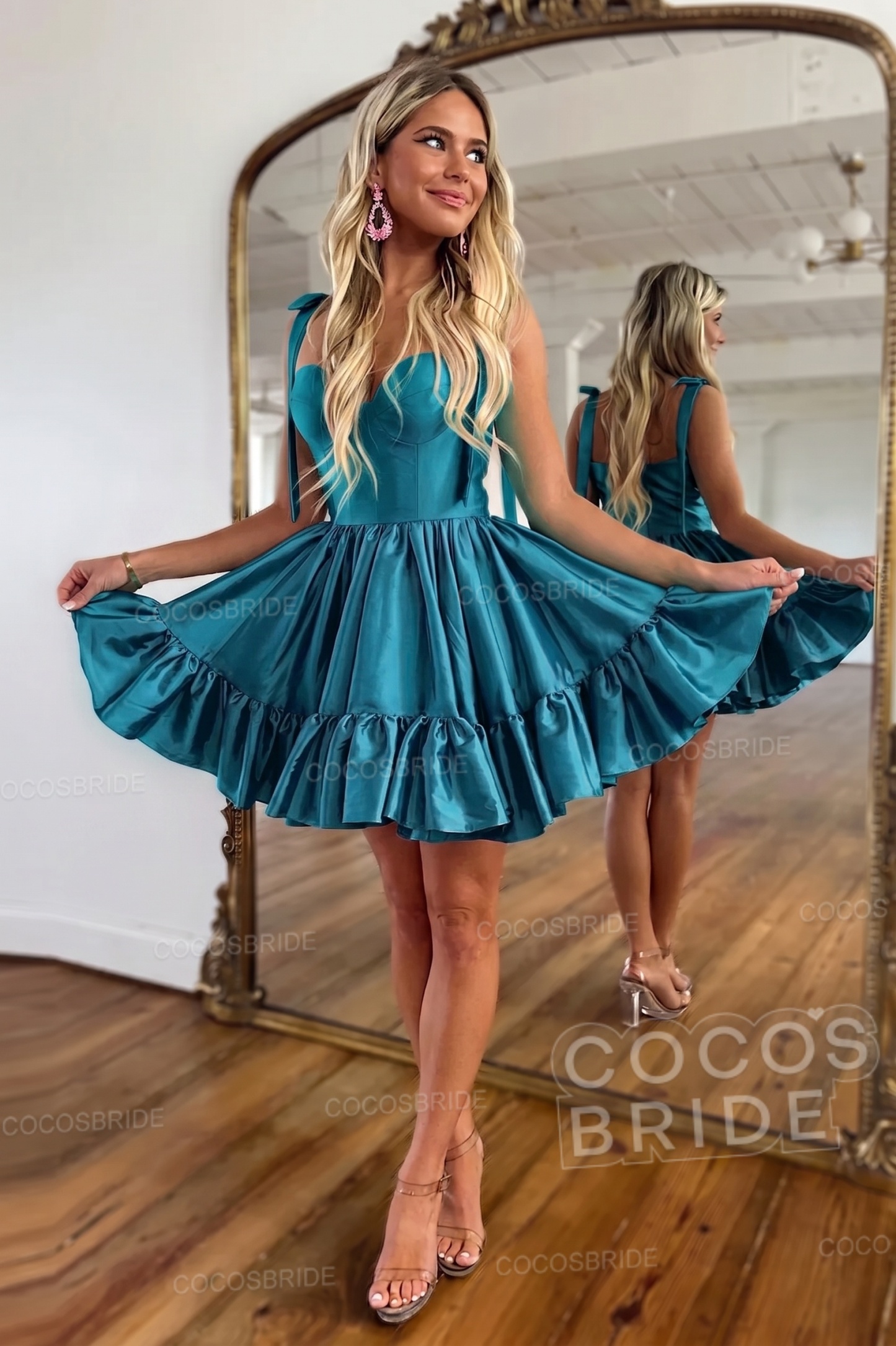 Simple Pink A-Line Short Satin Sweetheart Homecoming Dress