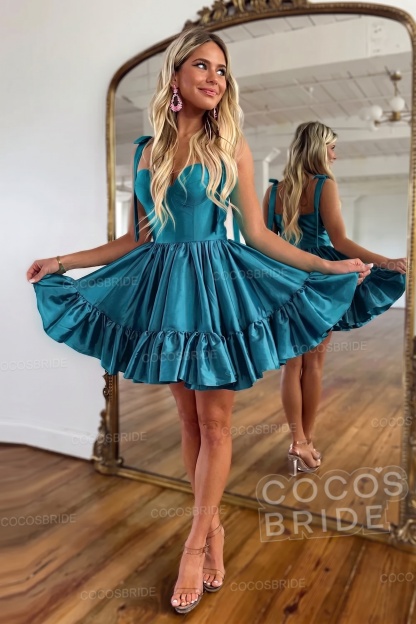 Simple Pink A-Line Short Satin Sweetheart Homecoming Dress