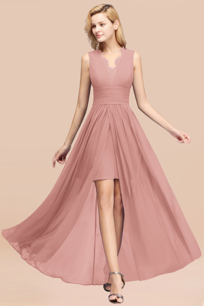 Lace Chiffon Jewel Sleeveless Ruffles Short Bridesmaid Dress
