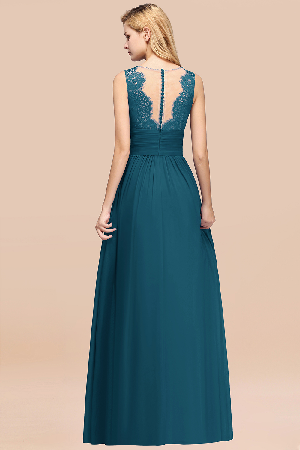 Lace Chiffon Jewel Sleeveless Ruffles Short Bridesmaid Dress