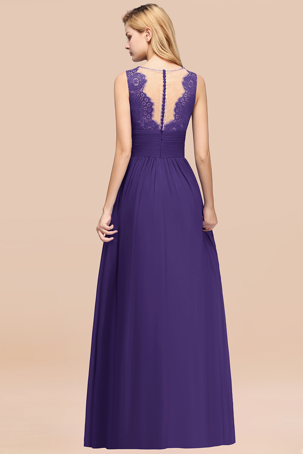 Lace Chiffon Jewel Sleeveless Ruffles Short Bridesmaid Dress