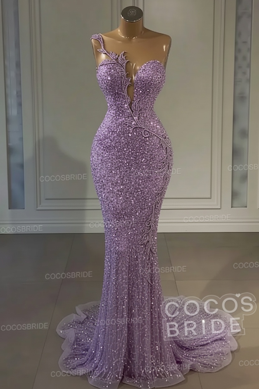 Long Mermaid Sweetheart Tulle Sequin Formal Prom Dress