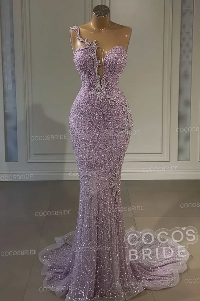 Long Mermaid Sweetheart Tulle Sequin Formal Prom Dress