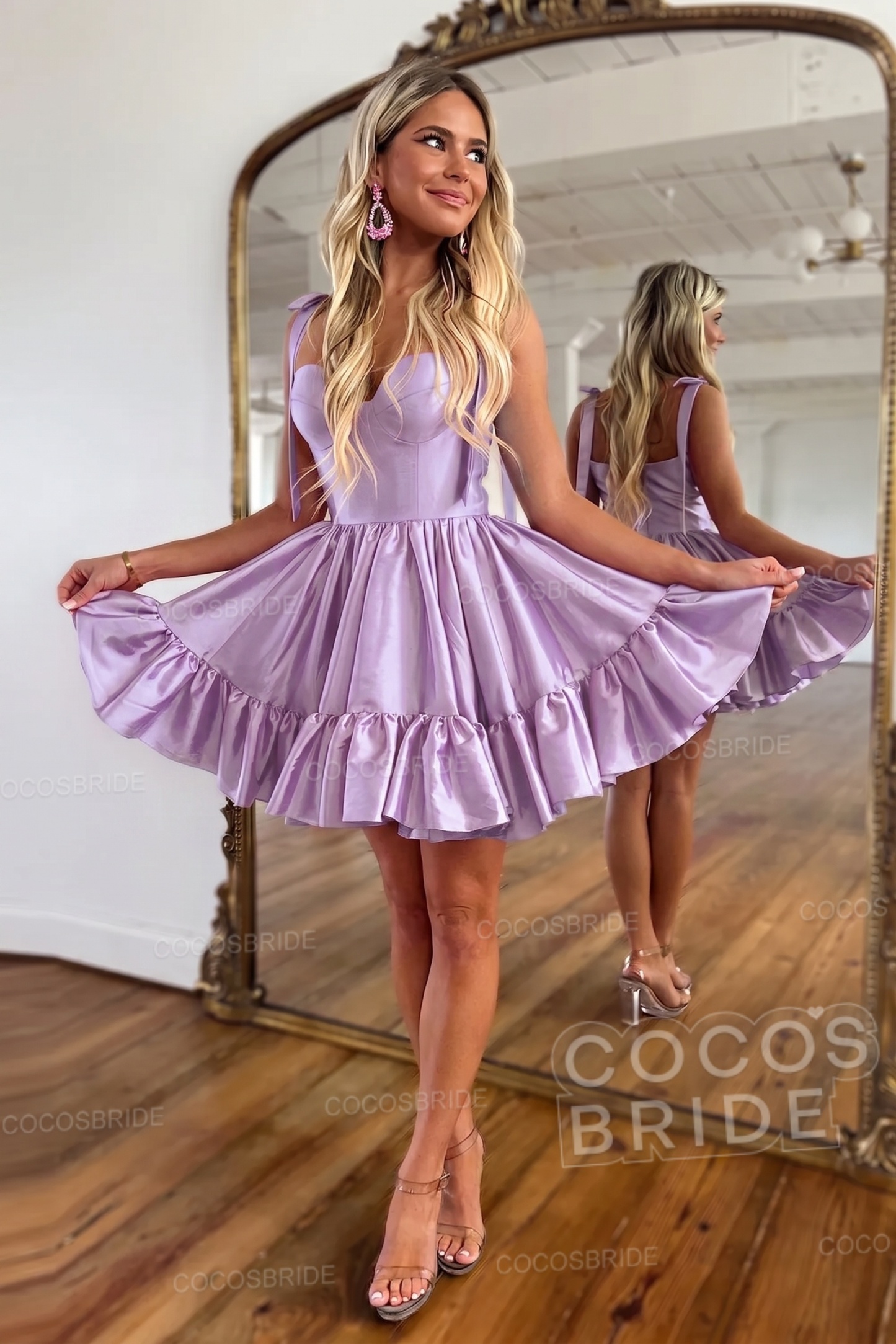 Simple Pink A-Line Short Satin Sweetheart Homecoming Dress