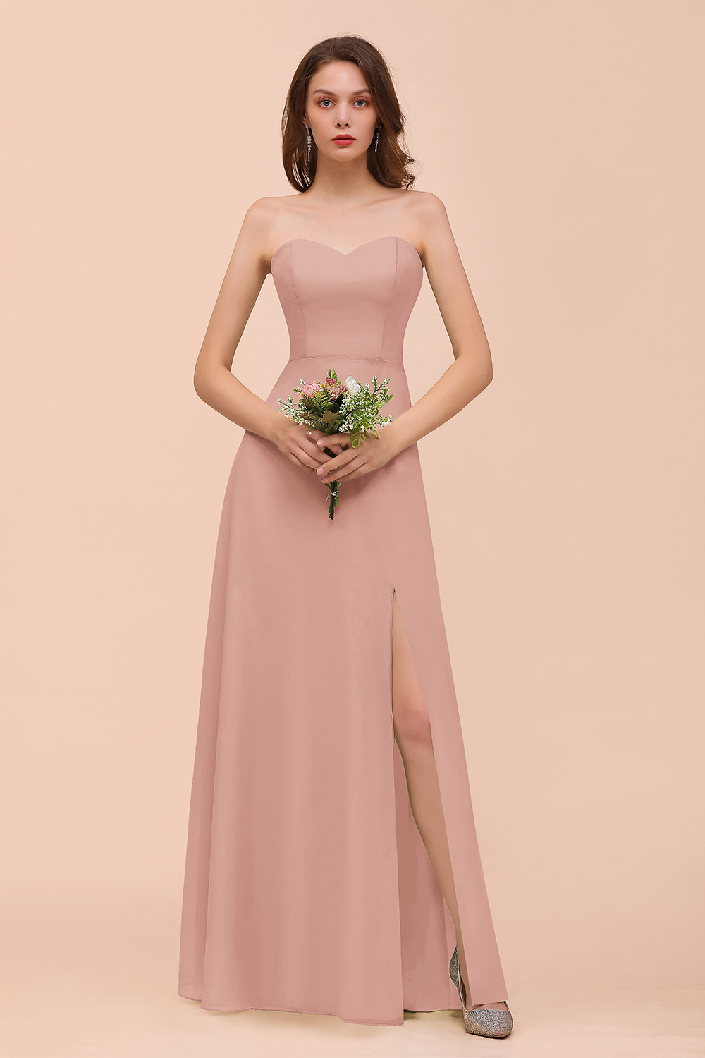 Long A-Line Sweetheart Chiffon Bridesmaid Dress with Slit