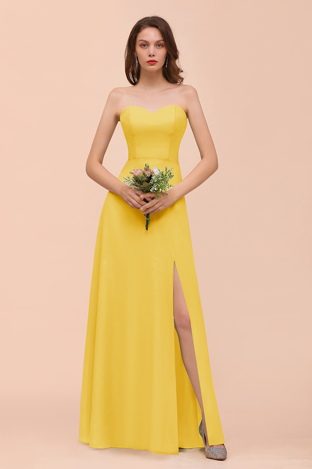 Long A-Line Sweetheart Chiffon Bridesmaid Dress with Slit