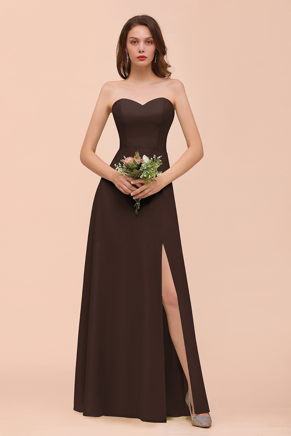 Long A-Line Sweetheart Chiffon Bridesmaid Dress with Slit