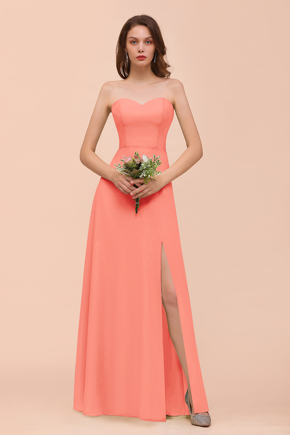 Long A-Line Sweetheart Chiffon Bridesmaid Dress with Slit
