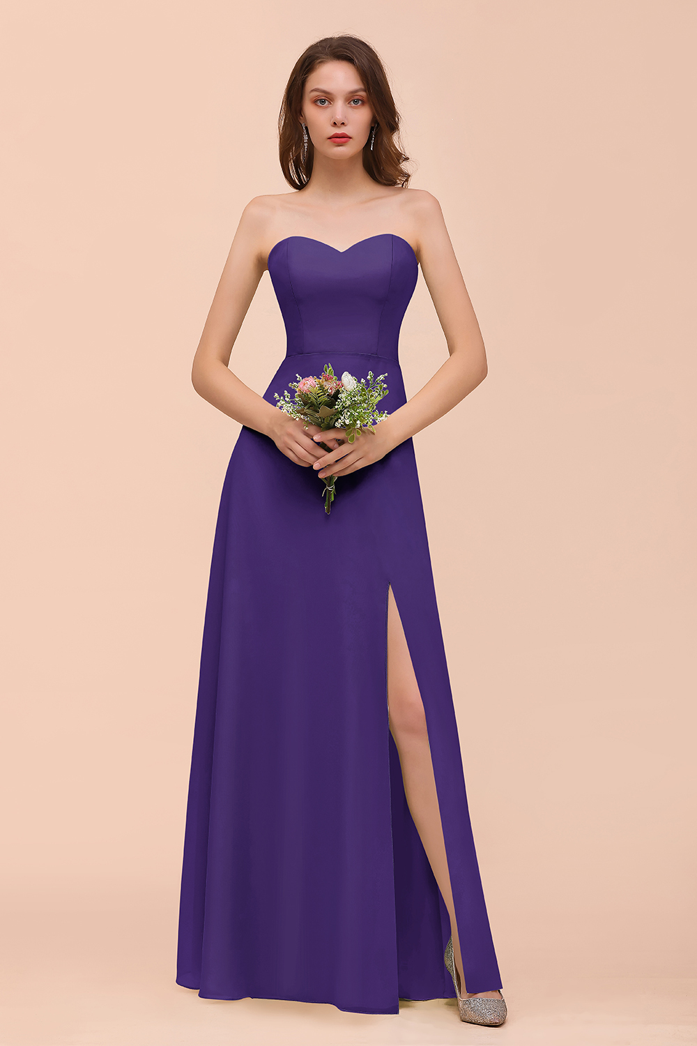 Long A-Line Sweetheart Chiffon Bridesmaid Dress with Slit
