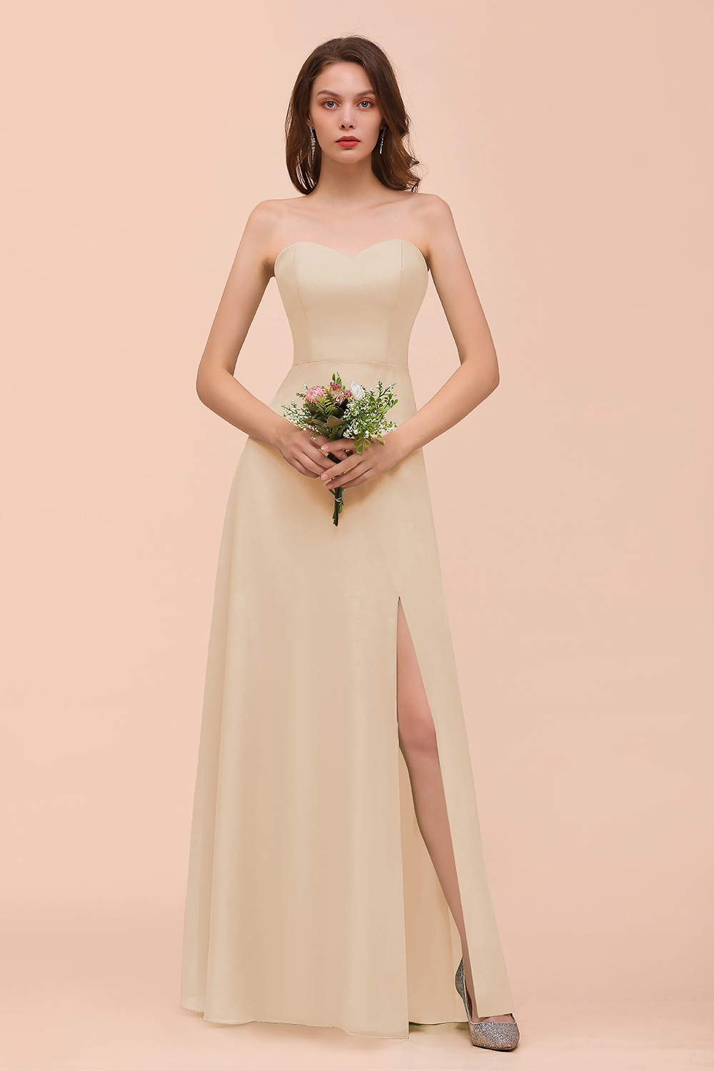 Long A-Line Sweetheart Chiffon Bridesmaid Dress with Slit