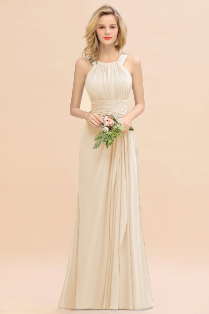 Long A-line Halter Chiffon Backless Floor-length Bridesmaid Dresses