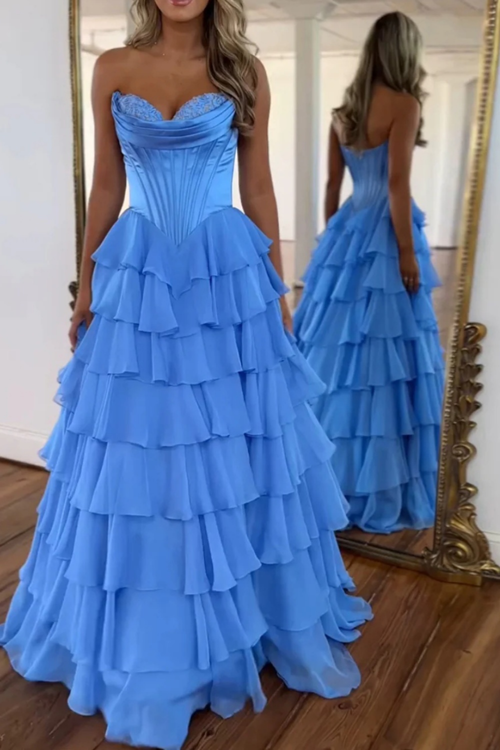 A-line Sweetheart Satin Chiffon Long Prom Dress