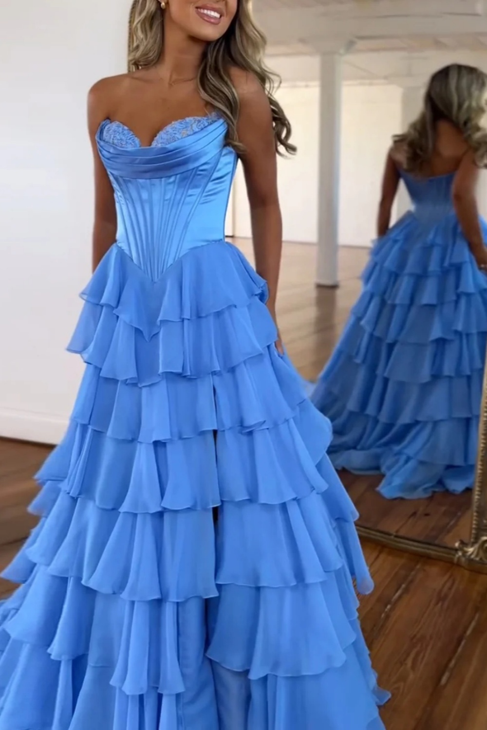 A-line Sweetheart Satin Chiffon Long Prom Dress