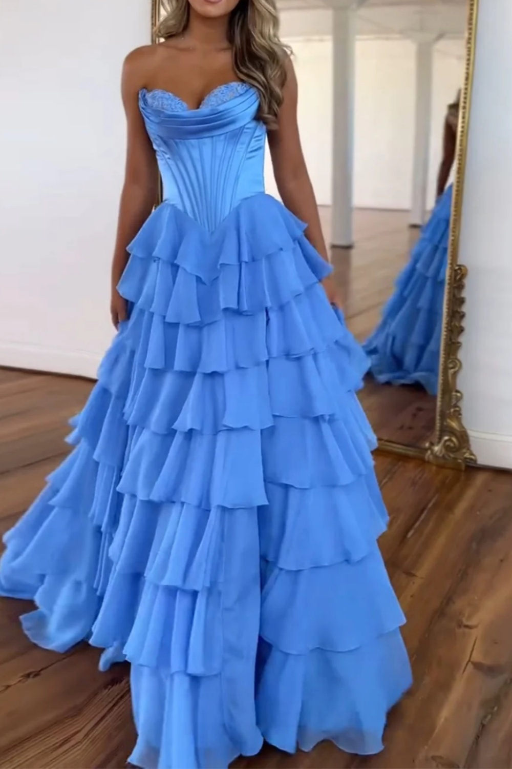 A-line Sweetheart Satin Chiffon Long Prom Dress