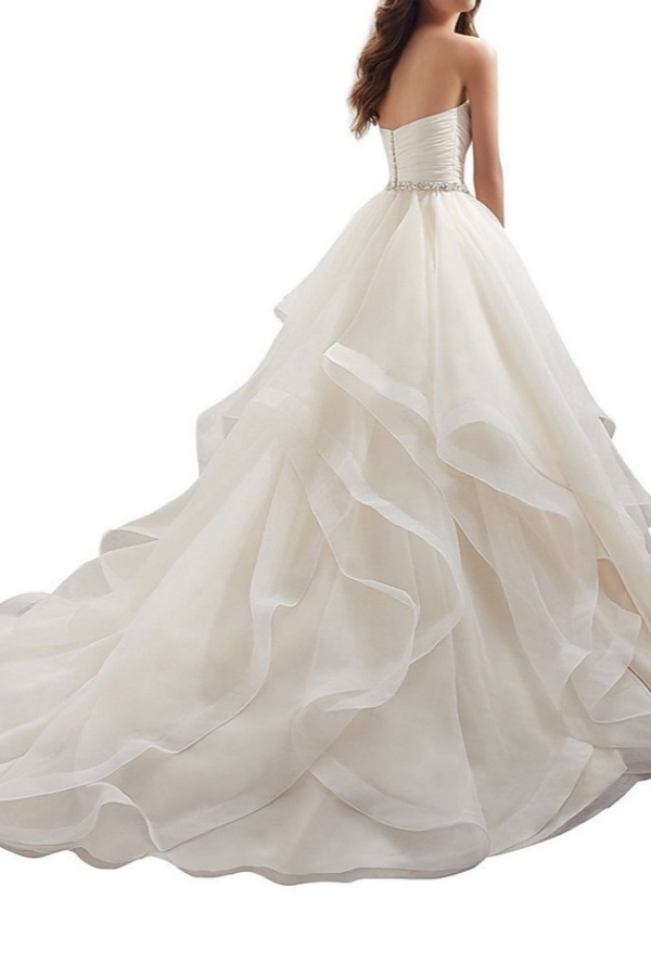Long A-line Sweetheart Neckline Chapel Train Organza Wedding Dresses
