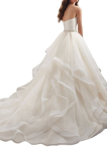Long A-line Sweetheart Neckline Chapel Train Organza Wedding Dresses
