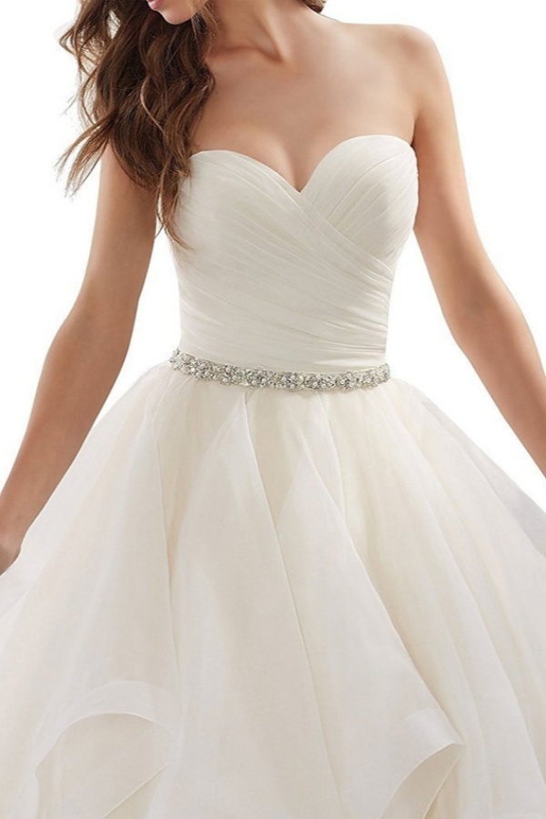 Long A-line Sweetheart Neckline Chapel Train Organza Wedding Dresses