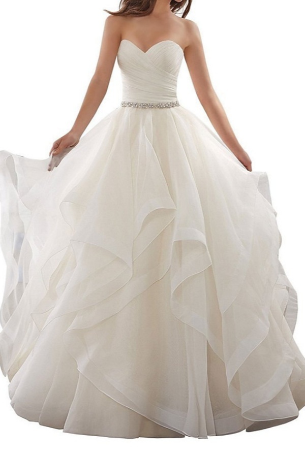 Long A-line Sweetheart Neckline Chapel Train Organza Wedding Dresses