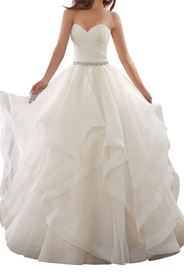 Long A-line Sweetheart Neckline Chapel Train Organza Wedding Dresses