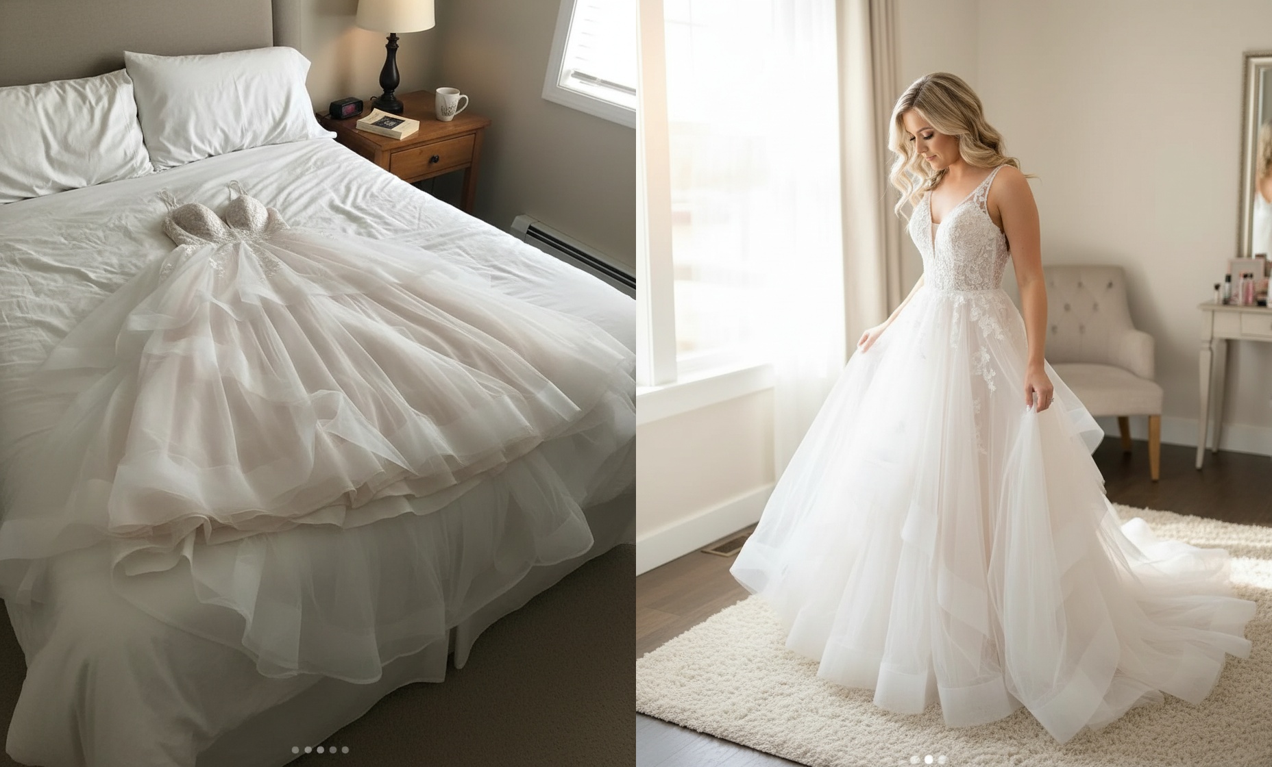 Long A-line Tulle V Neck Open Back Long Layered Wedding Dress-Review2