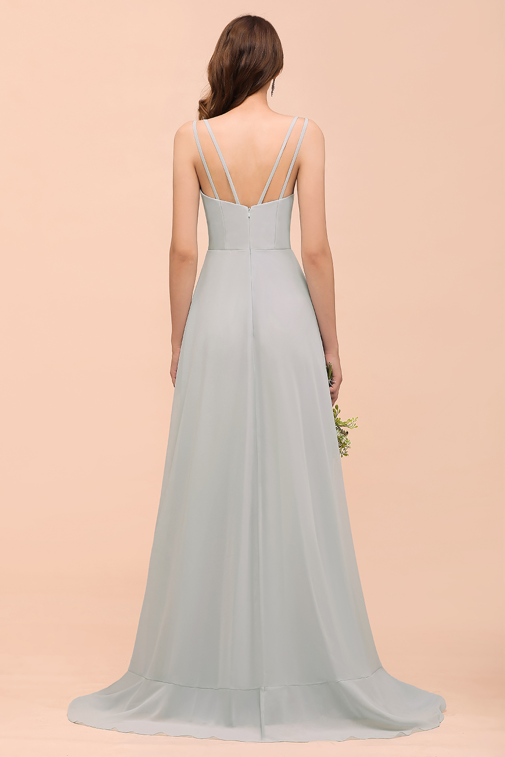 Long A-line V-neck Ruffle Chiffon Bridesmaid Dress – COCOSBRIDE