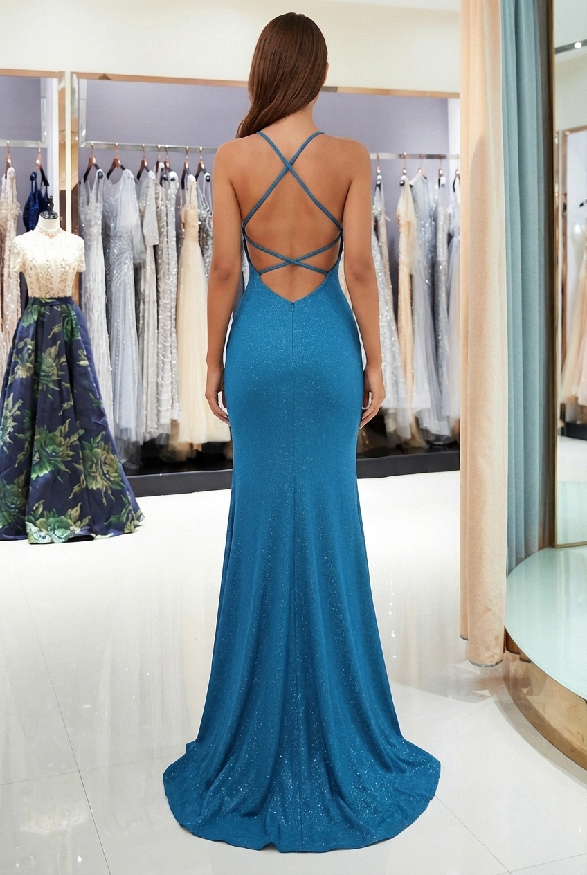Long Mermaid One Shoulder Satin Backless Prom Dress with High Split