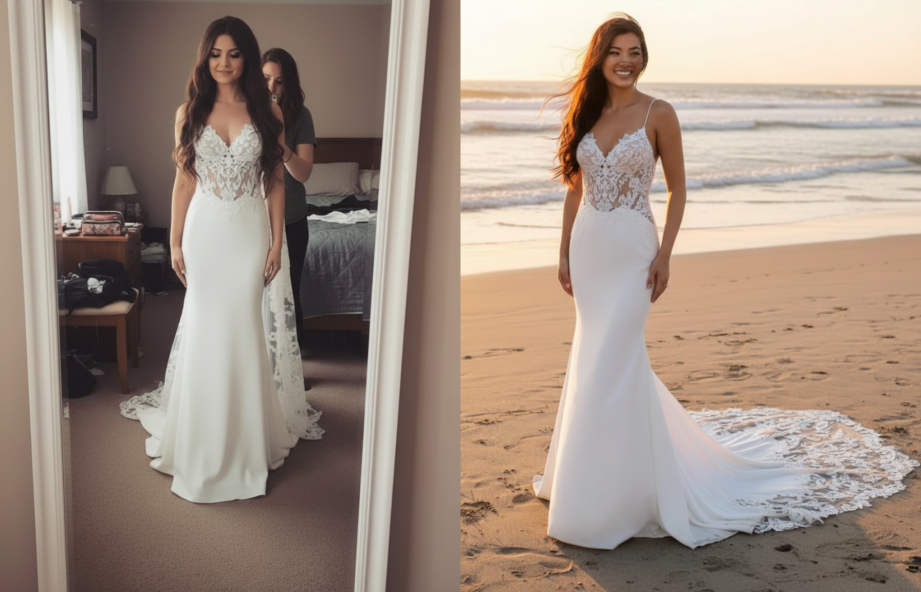 Long Mermaid Spaghetti Strap Sweetheart Lace Backless Wedding Dresses-Review1