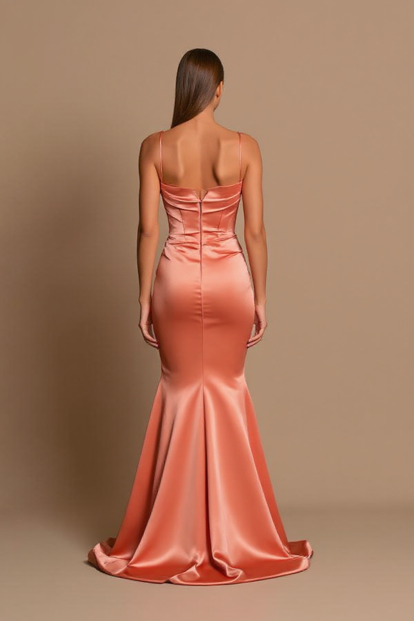 Long Mermaid Strapless Spaghetti Straps Satin Formal Prom Dresses
