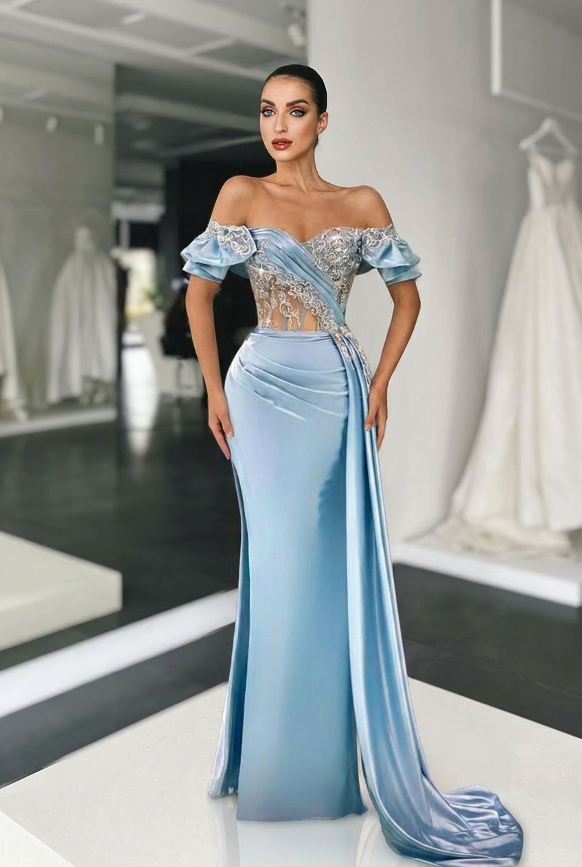 Long Mermaid Strapless Sweetheart Satin Prom Dress with Split Side