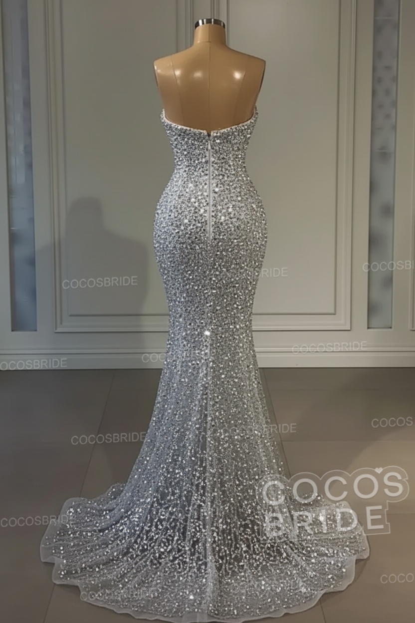 Long Mermaid Sweetheart Tulle Sequin Formal Prom Dress