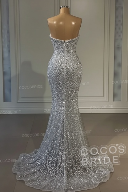 Long Mermaid Sweetheart Tulle Sequin Formal Prom Dress