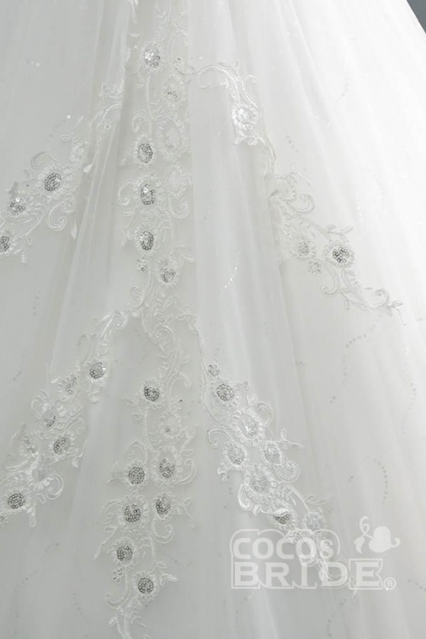 Long Off the Shoulder Lace Sequins Ball Gown Wedding Dresses