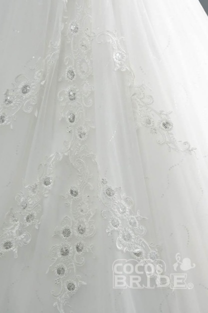 Long Off the Shoulder Lace Sequins Ball Gown Wedding Dresses