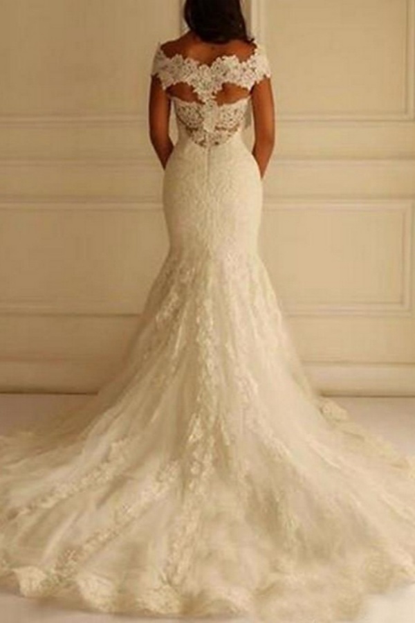 Long Off the Shoulder Mermaid Lace Plus Size Wedding Dresses