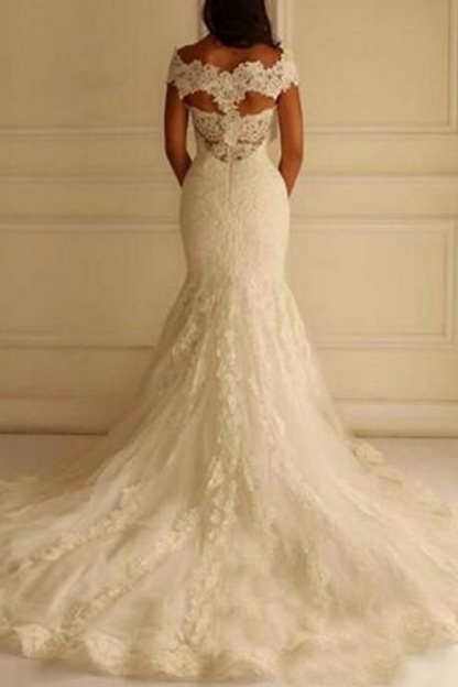 Long Off the Shoulder Mermaid Lace Plus Size Wedding Dresses