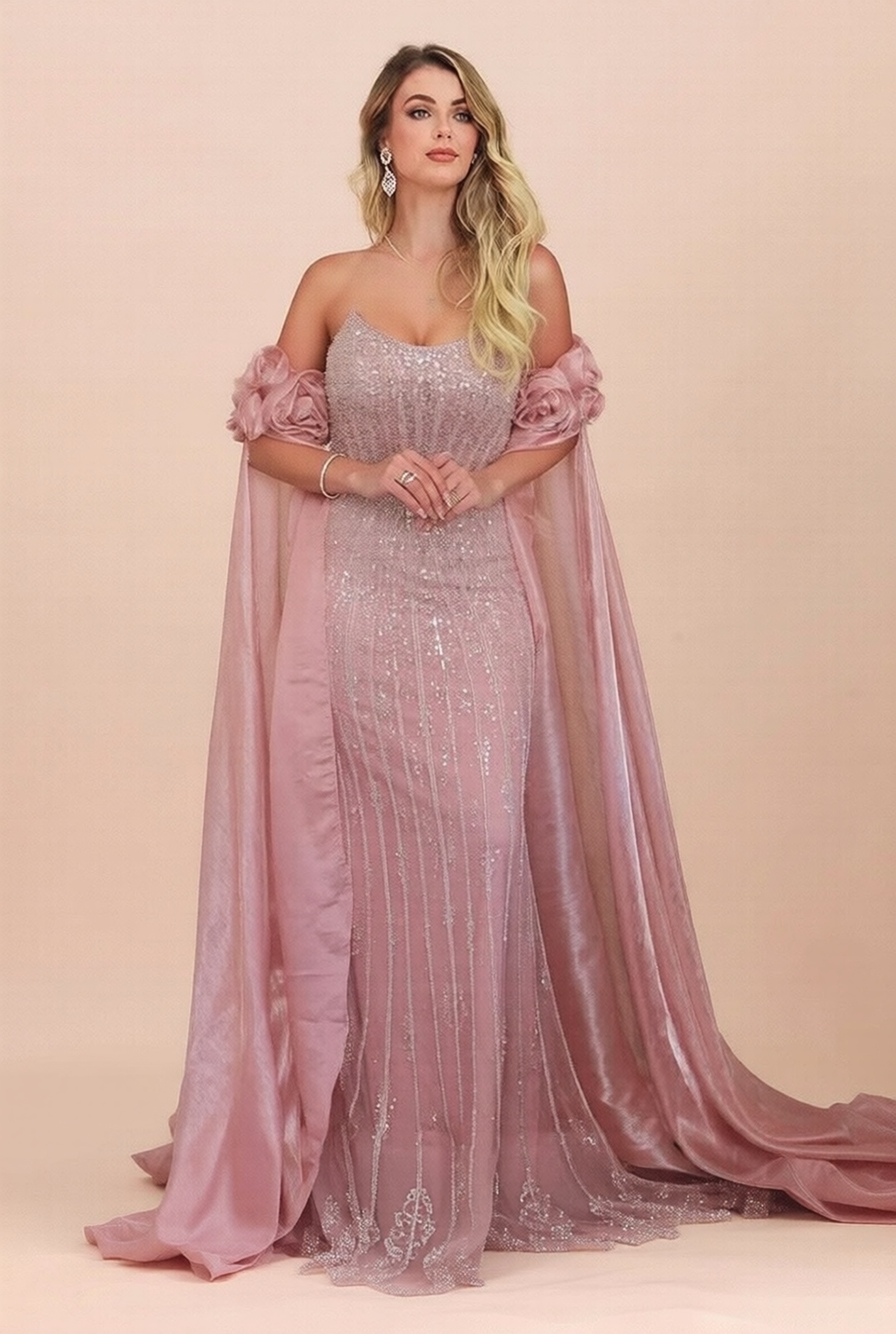 Long Sequined Strapless Mermaid Evening Formal Dress