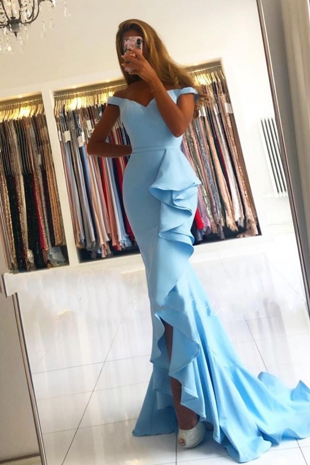 Long Sweetheart Off the Shoulder Asymmetrical Mermaid Prom Dresses
