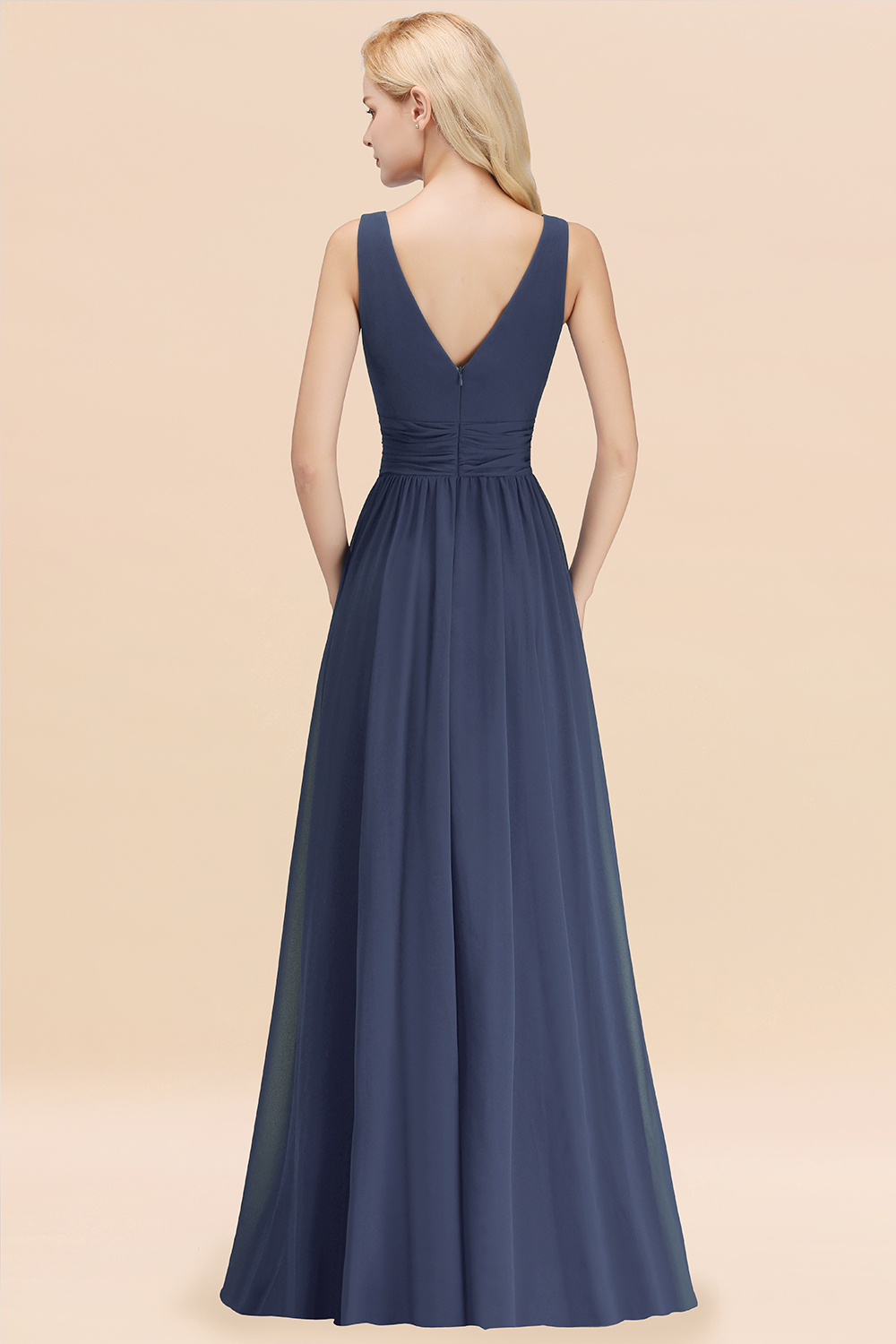 Long V-neck Sleeveless Chiffon A-line Stormy Bridesmaid Dress