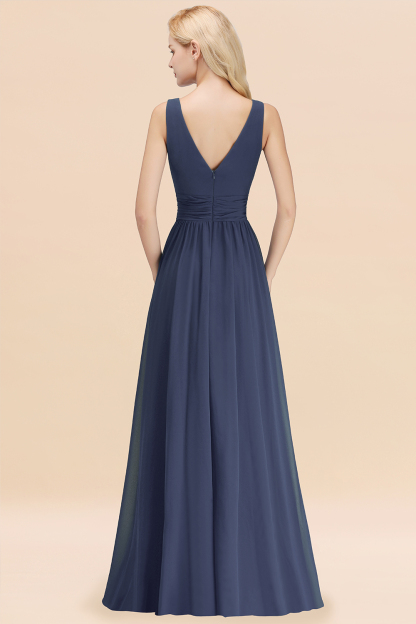 Long V-neck Sleeveless Chiffon A-line Stormy Bridesmaid Dress