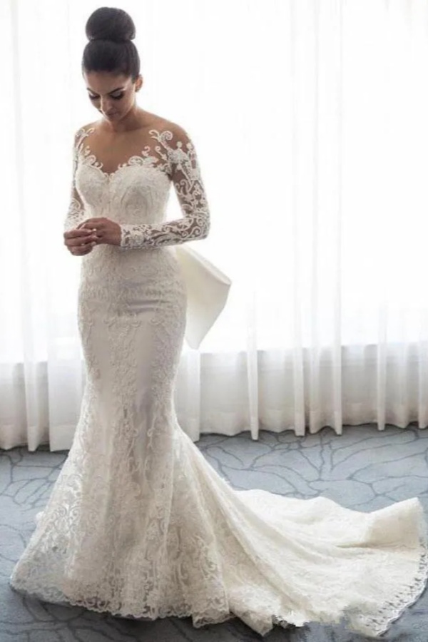 Luxury Long Sleeves Sweetheart Lace Mermaid Wedding Dresses