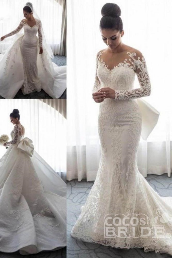 Luxury Long Sleeves Sweetheart Lace Mermaid Wedding Dresses