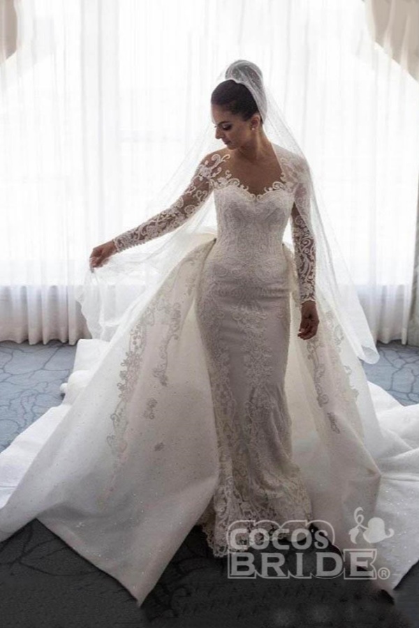 Luxury Long Sleeves Sweetheart Lace Mermaid Wedding Dresses