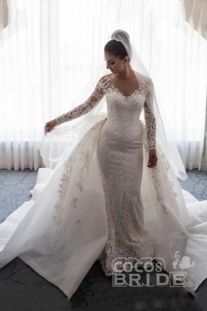 Luxury Long Sleeves Sweetheart Lace Mermaid Wedding Dresses