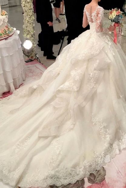 Luxury Long Sleeves Tulle Lace Beaded Ball Gown Wedding Dresses