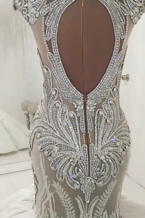 Luxury Sleeveless Open Back Long Mermaid Wedding Dress with Beads