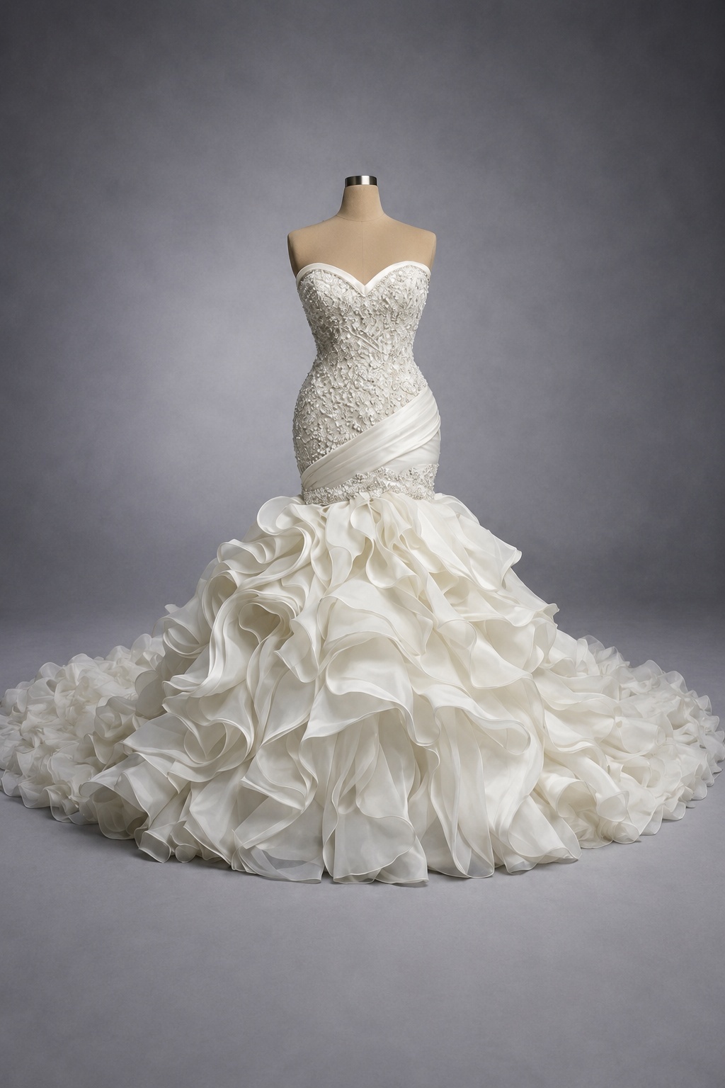 Luxury Strapless Mermaid Wedding Dress with Ruffle